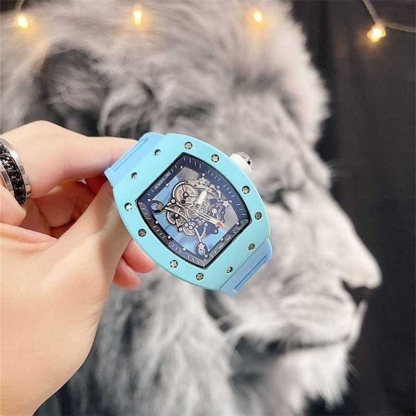 

mechanical milles mens luxury watch richa watches for fashion bull hollow skull personality silicon tape casual sport wristwatches high qual, Slivery;black