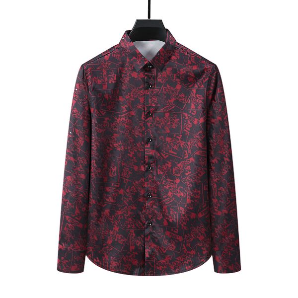 

2023 new men's long-sleeved ice silk shirt letter fancy men's casual polo shirt fashion oxford shirt social brand clothing lar, White;black