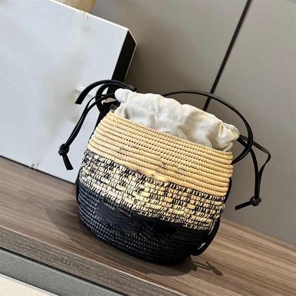 

designer handbag straw basket bag bucket bags new fashion shoulder rattan bag leather large summer handbags holiday seaside bags lo