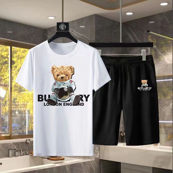 

men's tracksuits summer cotton t shirt and shorts set luxury brand short sleeve men's t-shirt bear print women t shirt 2 piece sui, Gray