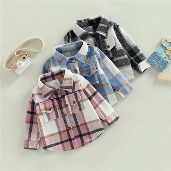 

jackets kid baby boy girl cotton plaid shirt jacket infant toddler coat winter spring autumn warm thick outwear clothes 230313, Blue;gray