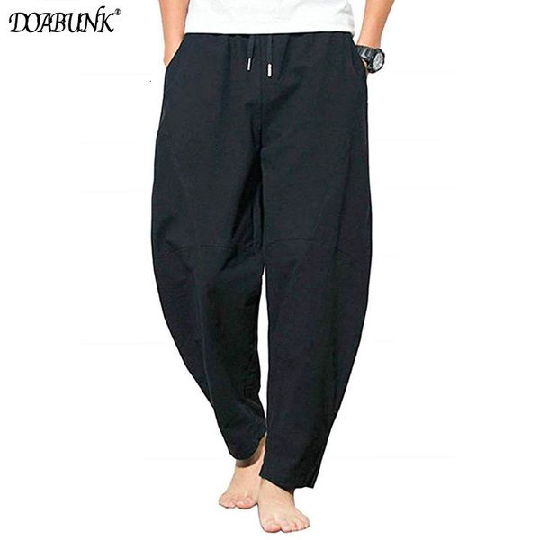 

mens pants mens summer casual linen pants male breathable cotton wide leg pants solid color black trousers m5xl 230313