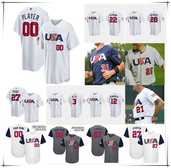 

custom custom team usa 2023 world baseball classic wbc baseball jerseys mike trout nolan arenado pete alonso kyle schwarber tim anderson moo, Blue;black