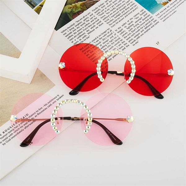 

sunglasses 2023 new new with diamond frame personalized round fashionable metal sunglasses, White;black