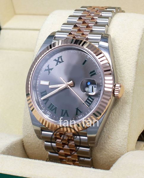 

clean factory 41mm cal.3235 datejust 41mm 126331 jubilee 18k everose gold /ss roman dial watch, Slivery;brown