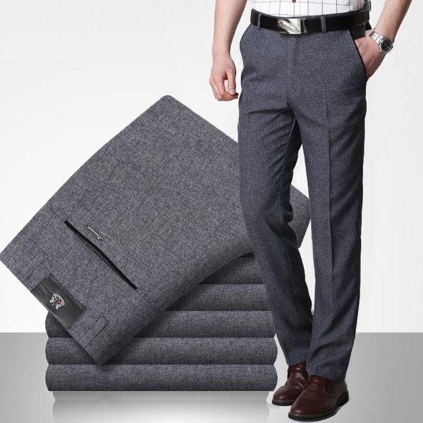 

mens pants spring autumn mens business casual pants fashion solid gentle thicken trousers male brand suit pant black blue gray pant 230313
