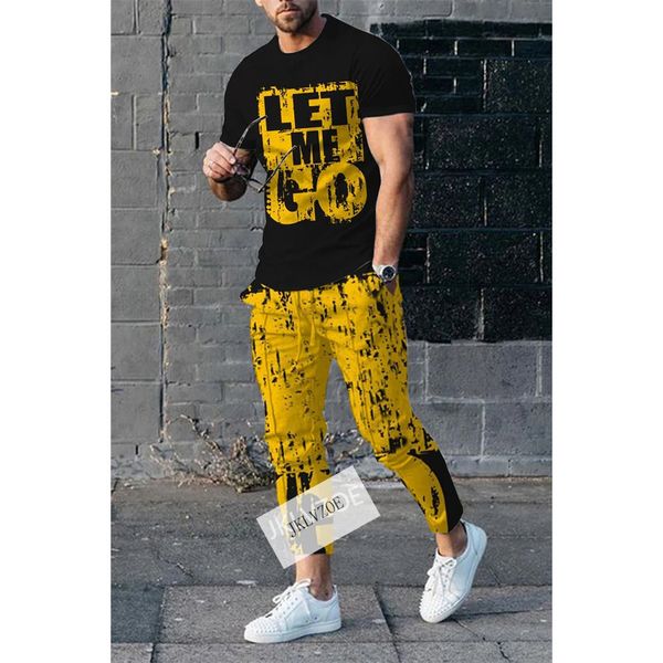 

men's tracksuits let me go summer men's 2 piece sets oversized t shirts joogers outfits fashion trousers tracksuit 3d printed tren, Gray