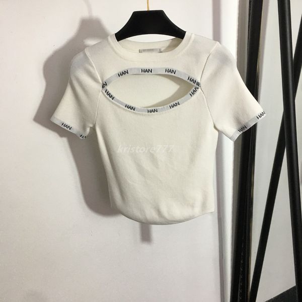 

designer 23ss women tee vest knits t shirts designer with hollow out letters pattern girls crop runway high end luxury brand stretch short, White