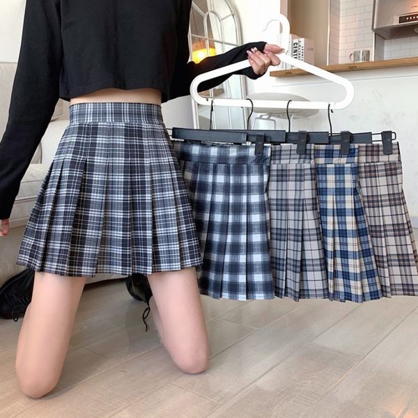 

skirts pleated plaid skirt college style pleated skirt plaid high waist slim skirt korean fashion clothing skirts for women 230313, Black
