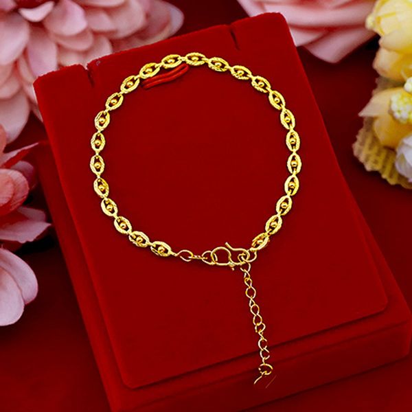 

women bracelet wrist chain thin eye shaped link 18k yellow gold filled simple style fashion jewelry gift, Black