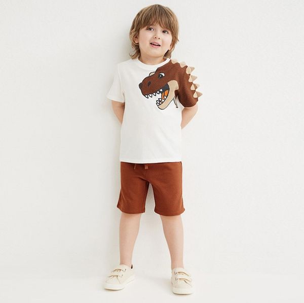 

summer boys t shirt and shorts clothing sets kids print animal pants fashion outwear wholesale, White