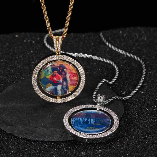 

custom p pendant necklace rotatable double-sided pendants with double zircon, Silver