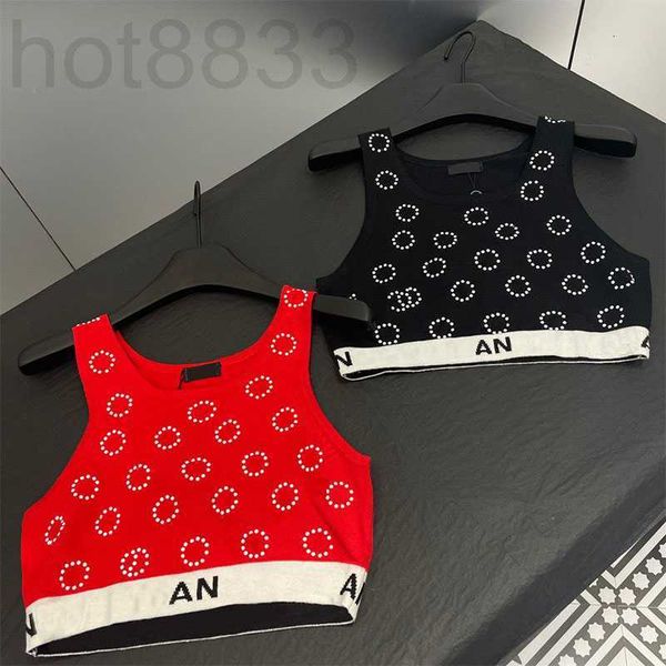 

women's tanks & camis designer luxury 2023 summer women o neck pearl sequin tank street wear cropped for female casual fashion vest az, White