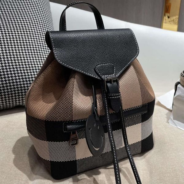 

designer bag backpack bucket shoulder women travelling fashion patchwork plaid tartan canvas string grain leather lad246k