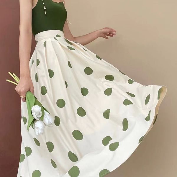 

skirts celmia women maxi bohemian polka dot long skirt summer high waist pockets casual party office bottoms large robe 230313, Black