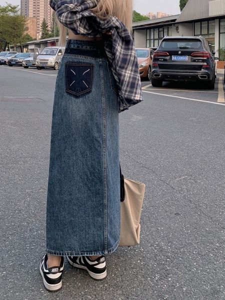 

skirts guuzyuviz blue high waist jean skirts for ladies a line long skirts for women 230313, Black