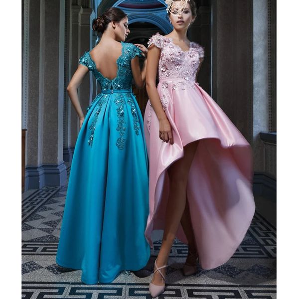 

2023 new high-low prom dresses vestidos de festa fashion scoop neck applique special occasion evening celebrity party gowns, Black