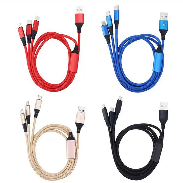 

120cm 3 in 1 usb cables fast charging usb-c micro data sync cable for htc xiaomi 12 11 huawei samsung mobile phone charge cord