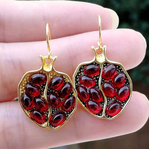 

dangle chandelier boho vintage gold color fruit pomegranate drop earrings for women natural red garnet hook earrings wedding band jewelry gi, Silver