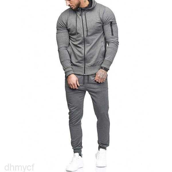 

men's sportswear autumn patchwork zipper sweatshirt pants sets sports suit tracksuit men track suit 2020 survetement homme 4 t3nv, Gray