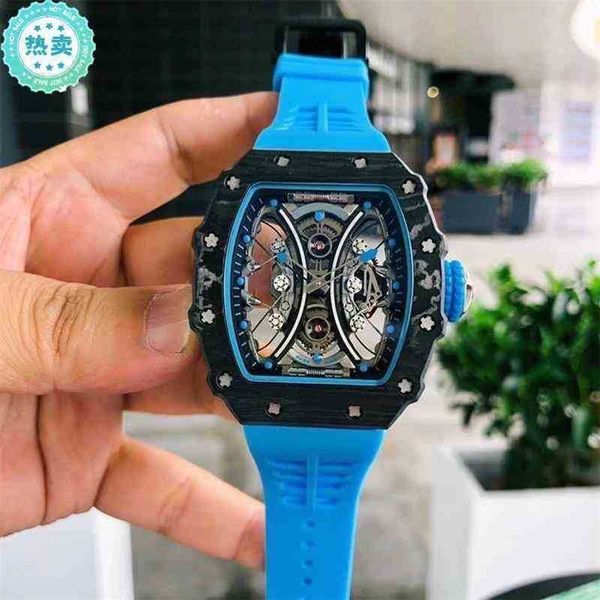 

richa rm53 watch automatic business 01 leisure mechanical black carbon fiber tape luminous mill r watch male high quality, Slivery;black