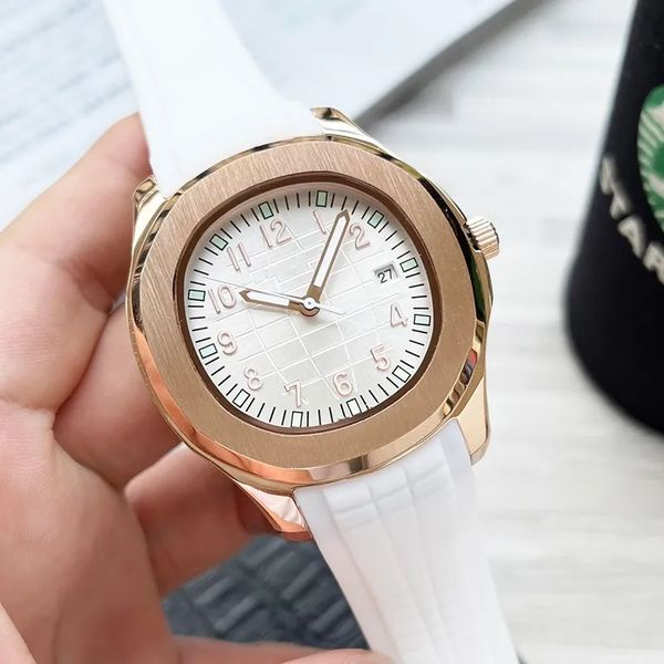 

6 styles mens luxury watch rose gold aaa watches automatic movement white dial rubber strap pp watch glide sooth second hand sapphire glass, Slivery;brown