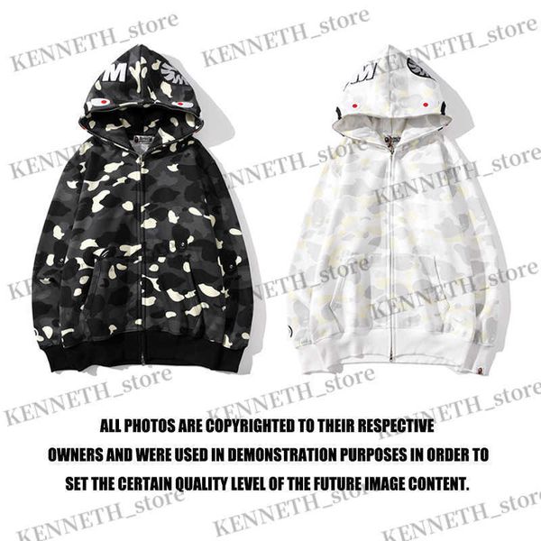 

men's hoodies sweatshirts 20ss shark head glow speckle camouflage men and women couple zipper cardigan sweater t230314, Black