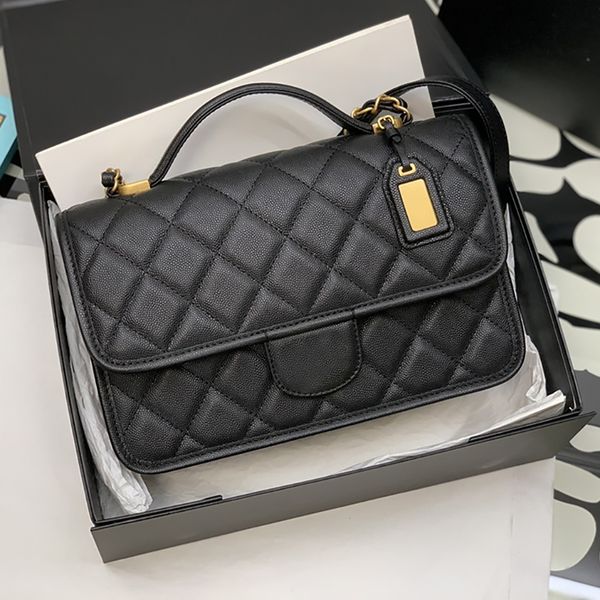 

1:1 quality designer fashion flap bag with handle 25cm luxurious genuine leather crossbody bag with box mc164