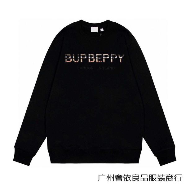 

correct version b burbry luxury designer of new style chest plaid letter print casual crew neck sweater for men and women, Black