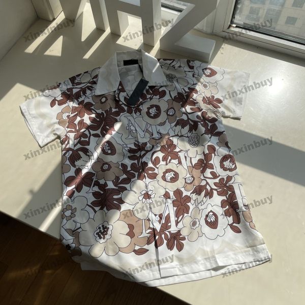 

xinxinbuy men designer tee t shirt 23ss floral letter print sets short sleeve cotton women black white gray green xs-2xl, Black;brown