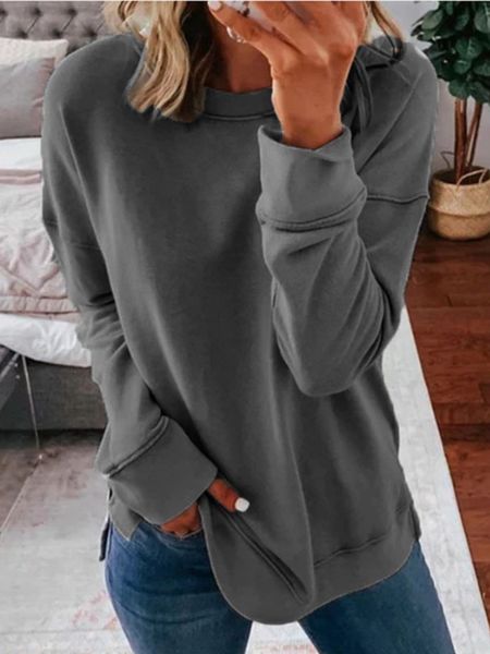 

womens hoodies sweatshirts sweater autumn and winter pullover solid casual round neck loose long sleeved tshirt 230314, Black