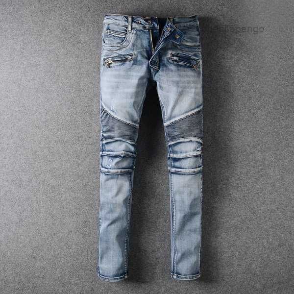 

men's jeans mens distressed ripped biker slim fit motorcycle bikers denim for men fashion mans black zlwf, Blue