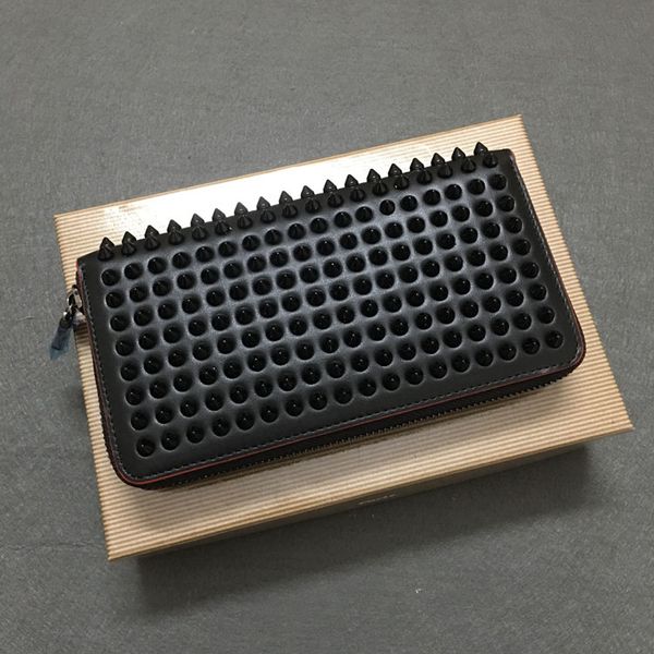 

designer wallets panelled spiked clutch women patent leather mixed color rivets bag clutches wallets lady long purses with spikes men bags, Red;black