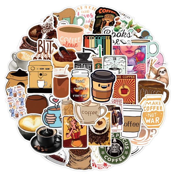 

50pcs-pack coffee beans iced cncrgy coffee stickers wholesale vinyl sticker waterproof lap car scrapbooking guitar box skateboard jdm luggag