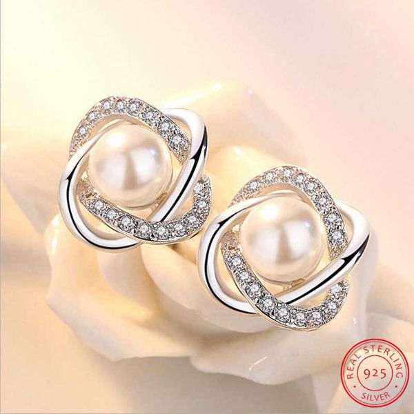 

charm upscale 925 sterling silver earrings zirconia pearl twist luxury stud earrings for women brincos pendientes s-e290 aa230311, Golden