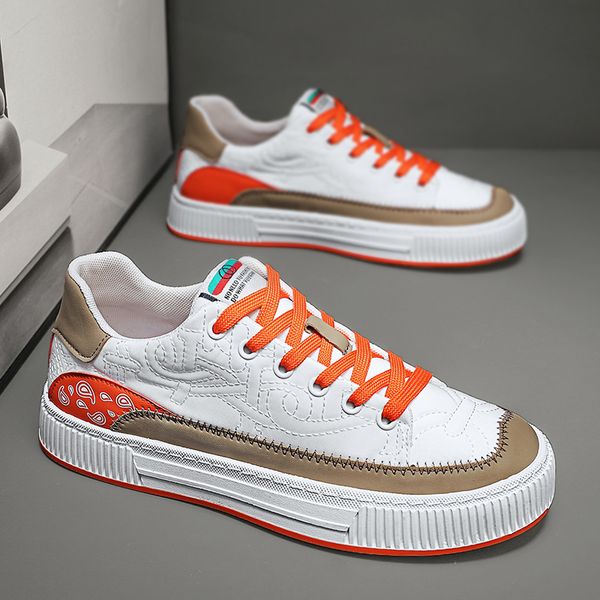 

sneaker casual men soft sole board shoes fashion microfiber leather fabric breathable height increased flat platform sport shoes, Red;white