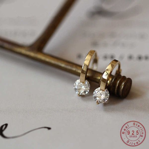 

charm 925 sterling silver 14k gold plated earrings shiny single zircon earrings for women elegant temperament all-match jewelry aa230311, Golden