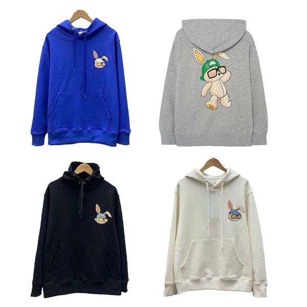 

new hoodie women's hoodie jacket coat men's hoodie multi-color cotton rabbit embroidered sweatshirt street solid color couple casu, Black