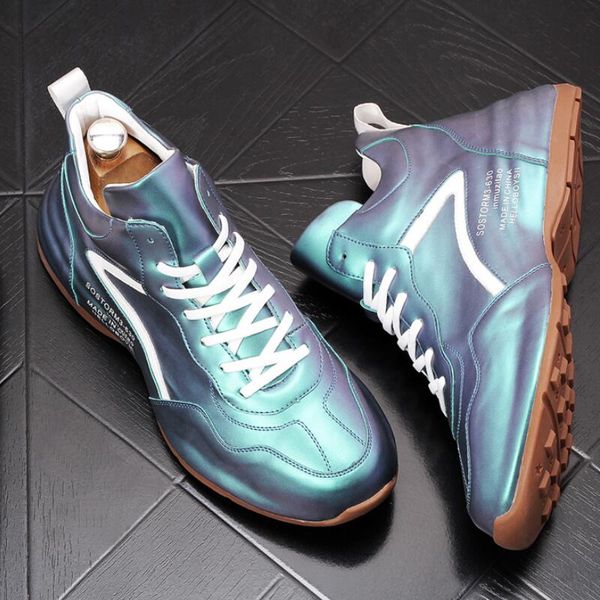 

men's bag sole shoes spring white men's boots korean version bright face high board shoes matching men's short leather boots, Black