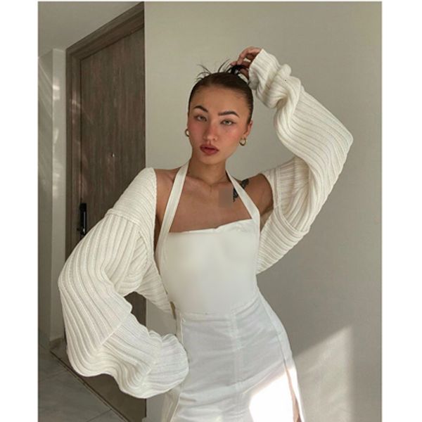 

women's knits tees kayotuas women sweater short coat autumn winter long sleeve loose knitted crop solid color cardigan streetwear 23031, White