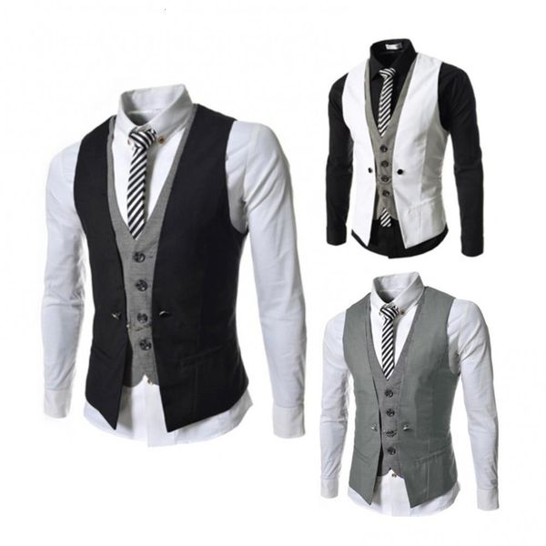 

mens vests solid color vest men dress suit vest singlebreasted slim waistcoat men wedding dress suit vest chaleco hombre weste herren 230313, Black;white