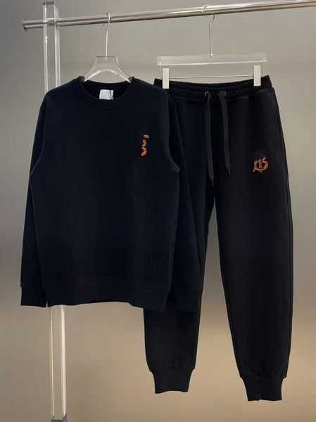 

correct version b burbry luxury designer year of tiger logo round neck suit embroidered new warm men and women with same, Black