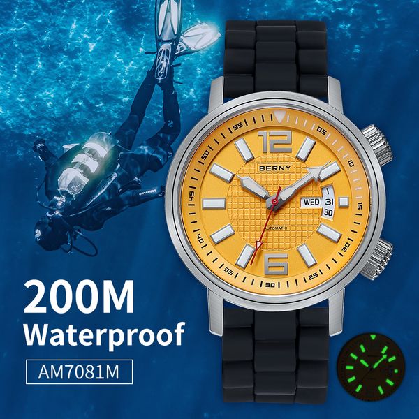 

wristwatches 20atm diver automatic watch for men swim mechanical wristwatch calendar super luminous sapphire lens sport watch men waterproof, Slivery;brown