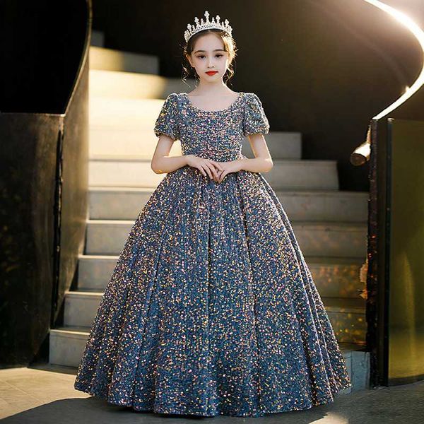 

girl's dresses princess long dress girls sequin birthday evening weddings prom party elegant clothes children baptism gown show dress f, Red;yellow