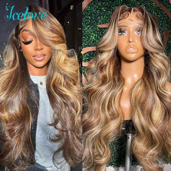 

synthetic wigs 13x4 lace frontal human hair brazilian body wave 4 27 highlight 4x4 hd closure lcelove 230314, Black