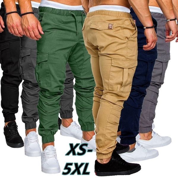 

men's pants men safari cargo pants joggers sweatpants casual male sportswear solid multi-pocket cargo trousers hip hop harem pants slim, Black