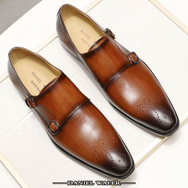 

luxury mens casual shoes elegant office business wedding dress formal shoe comfortable double monk strap slip on loafers for men, Black;white