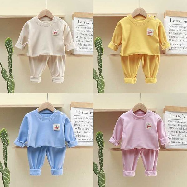

clothing sets solid color children clothes kids boys girls suit pajamas pants autumn winter sleepwear outfits cotton l230314, White