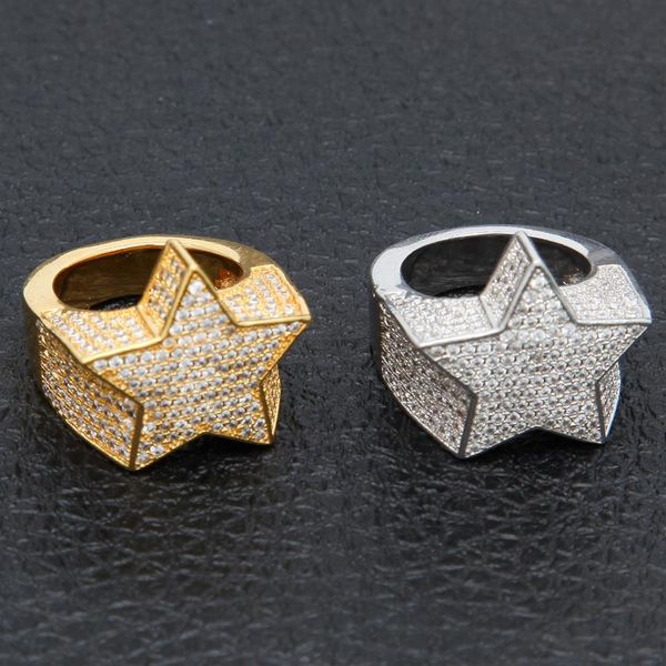

men's fashion copper gold color plated ring exaggerate iced out cz stone star shape ring jewelry207t, Silver