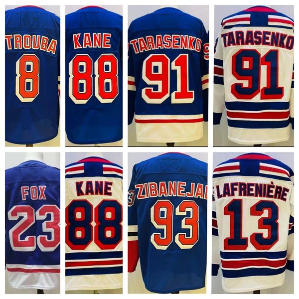 

88 patrick kane hockey jersey vladimir tarasenko jacob trouba 23 adam fox 10 artemi panarin 31 igor shesterkin mika zibanejad reverse retro, Black;red
